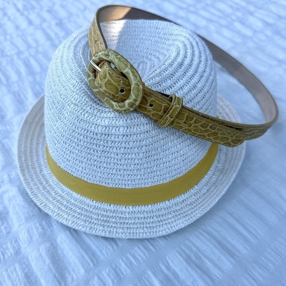 Banana Republic Italian Croc Embossed Leather Belt Yellow | Gold XS - Picture 6 of 9